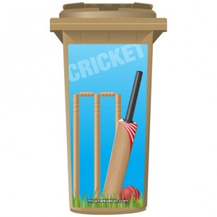 Cricket Bat And Wickets Wheelie Bin Sticker Panel